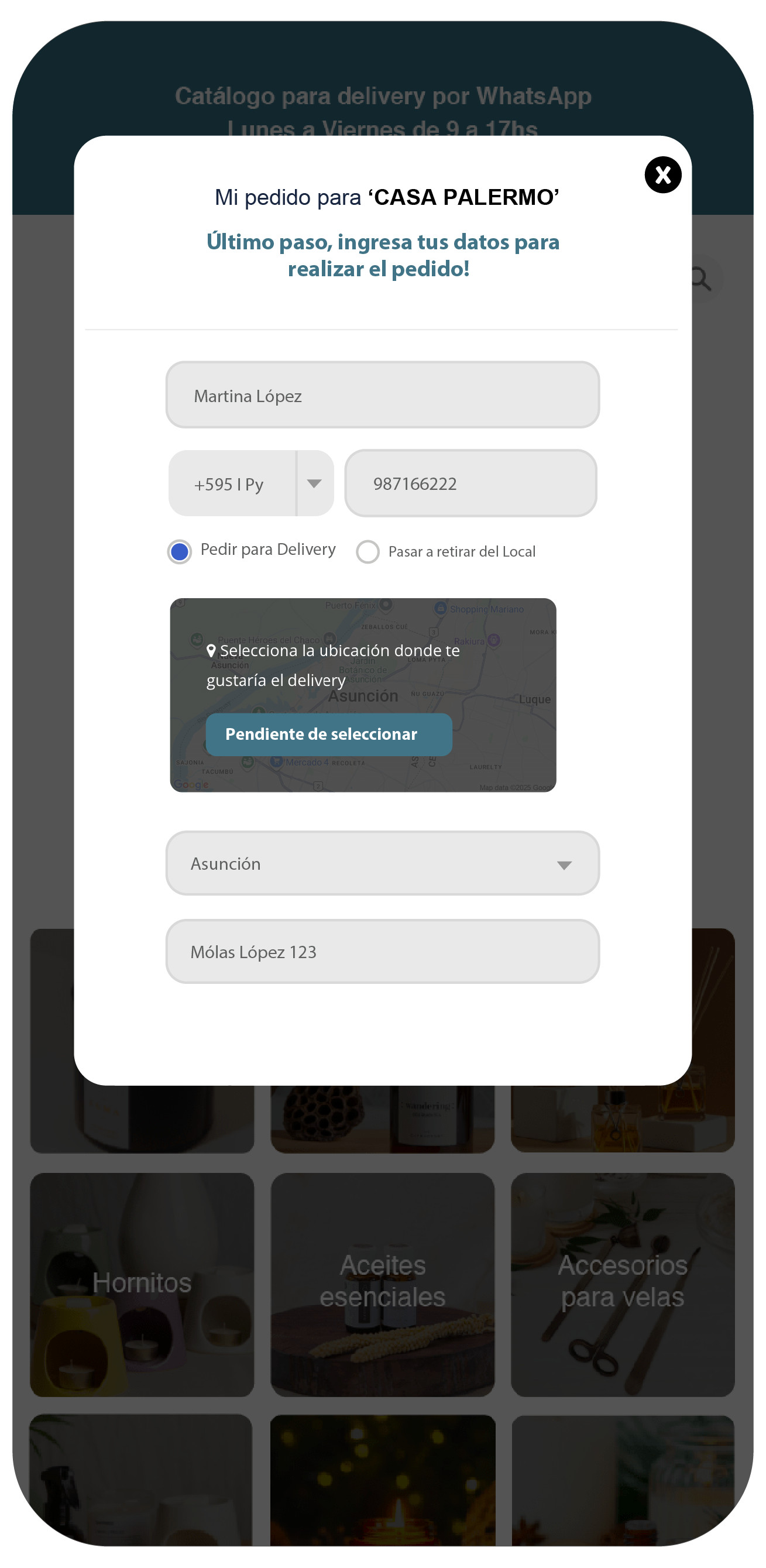 Paso 2: Cliente marcando su ubicación en Google Maps