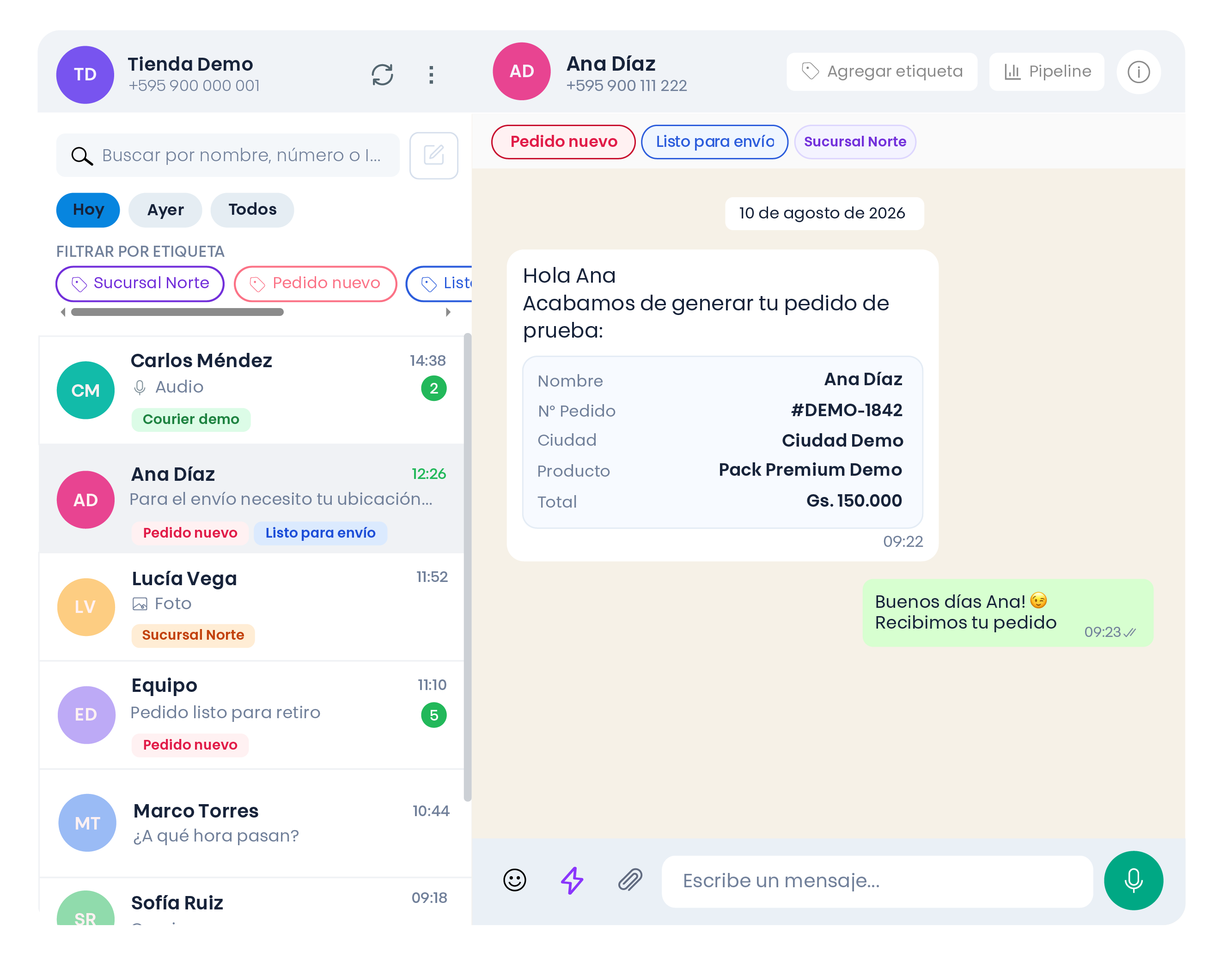 Vista WhatsApp Web en Fiweex Chats